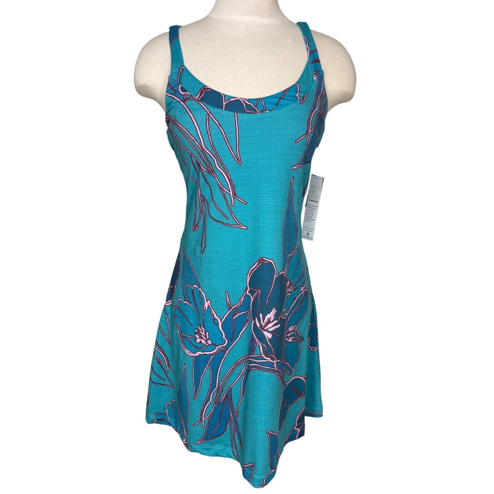 Title Nine Teal Floral Dress Sleeveless Scoop Neck Asymmetrical Hem NWT Vacation